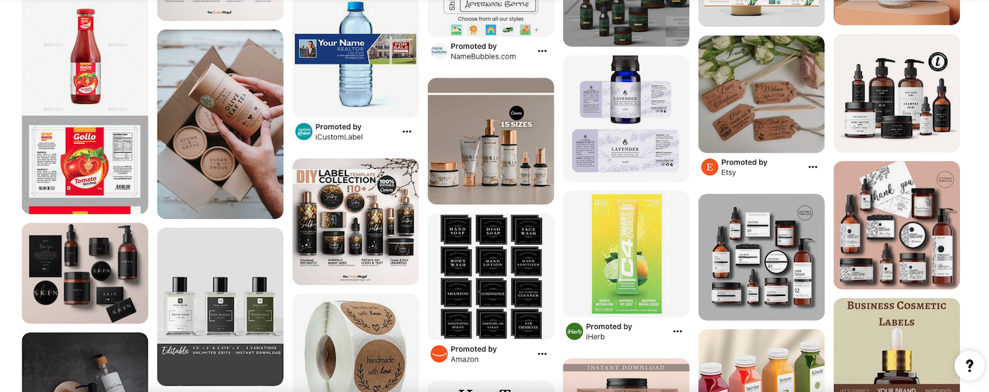 products and labels shown on pinterest